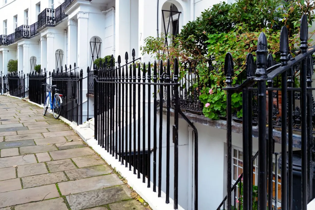 Georgian terraced townhouses with iron railings in London